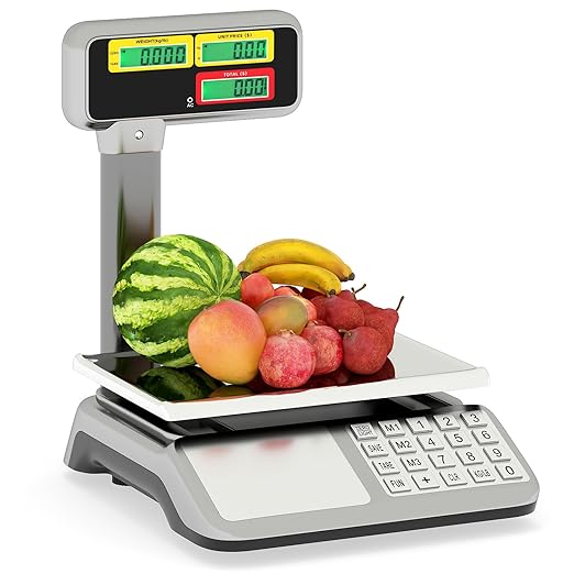 S AFSTAR Price Computing Scale with Pole Display, 88 lb Commercial Food Scale with Stainless Steel Platform, Rechargeable Battery, Tare & Count Function, Digital Market Scales for Retail Outlet, Meat