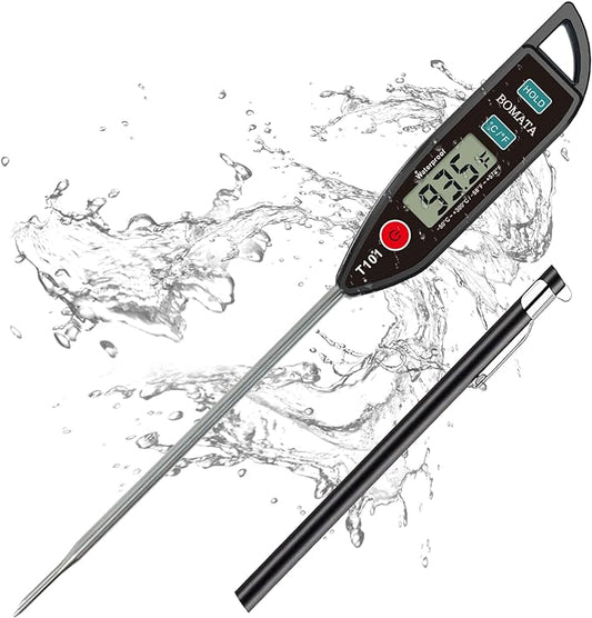 BOMATA Digital Water Thermometer for Water, Liquid, Candle and Cooking. Instant Read Food Thermometer Waterproof IPX7 with Long Probe for Cooking, Meat, BBQ! T101 (Black Color)…