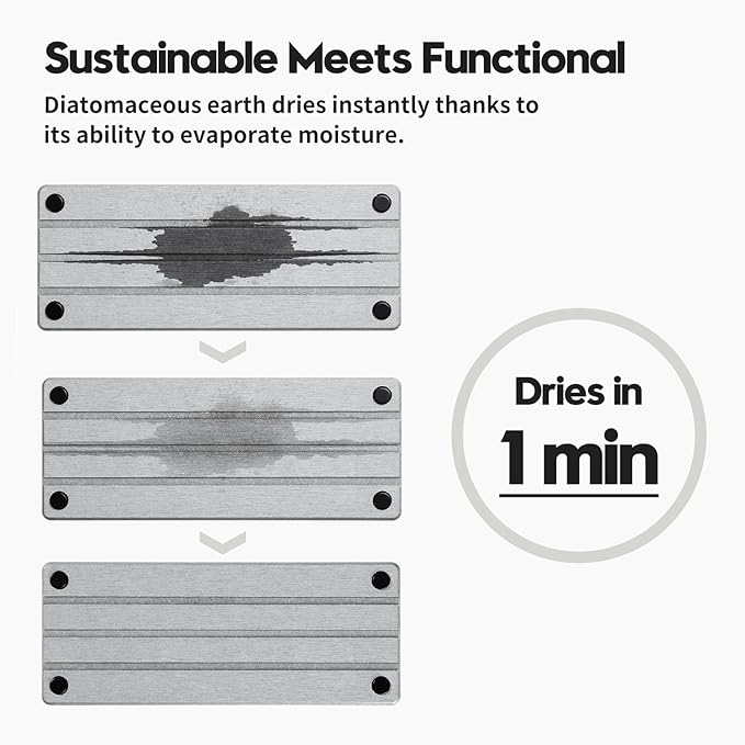 2 Pack Fast Drying Water Absorbing Diatomite Stone Mat Tray for Kitchen & Bathroom Counter - Instant Dry Sink Caddy Organizer - Vanity Holder for Soap, Sponge – Light Gray 10" x 4"