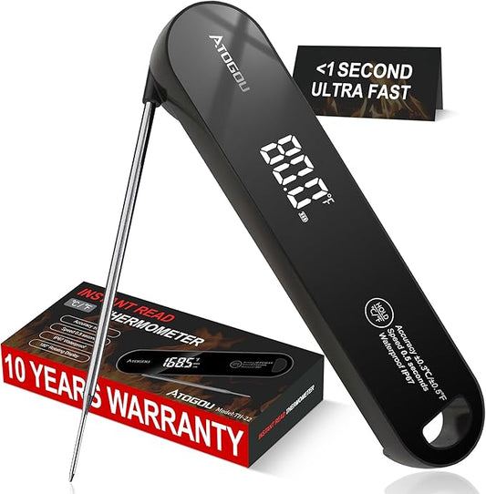 The Latest Thermocouple Food Thermometer. Faster: <1 Second Response time. More Accurate: ±0.5°F (0.3°C), IPX7 Waterproof, for Meat/Candy/Grill/BBQ etc. TH-22 Black