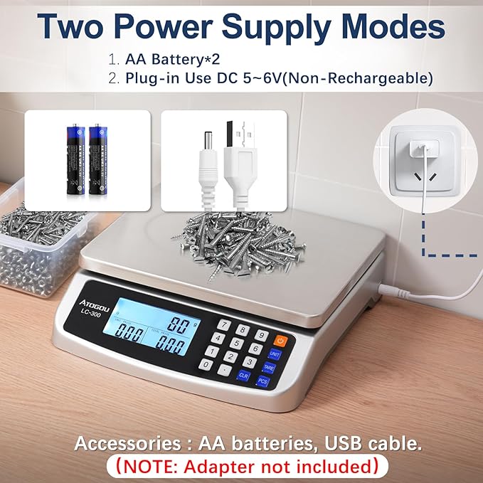 66lb Food Scale, Commercial Kitchen Scale with Price Computing, Plug-in Usable, 0.05oz/1g, 304 Stainless Steel, for Cooking, Vegetables, Farm, Industry, Counting. LC300 Silver