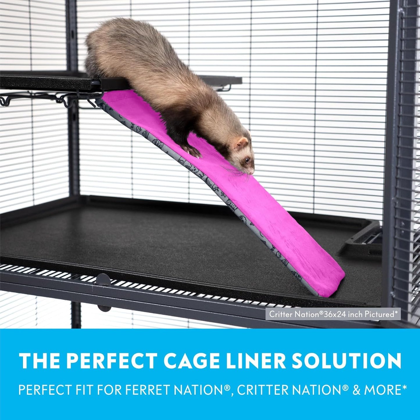 Paw Inspired Fleece Liners for Ferret Nation, Critter Nation Cage Ramp for Ferrets, Rats, Chinchillas, Hedgehogs & Other Small Animals (Pink, Ramp Cover - 3 Pack)