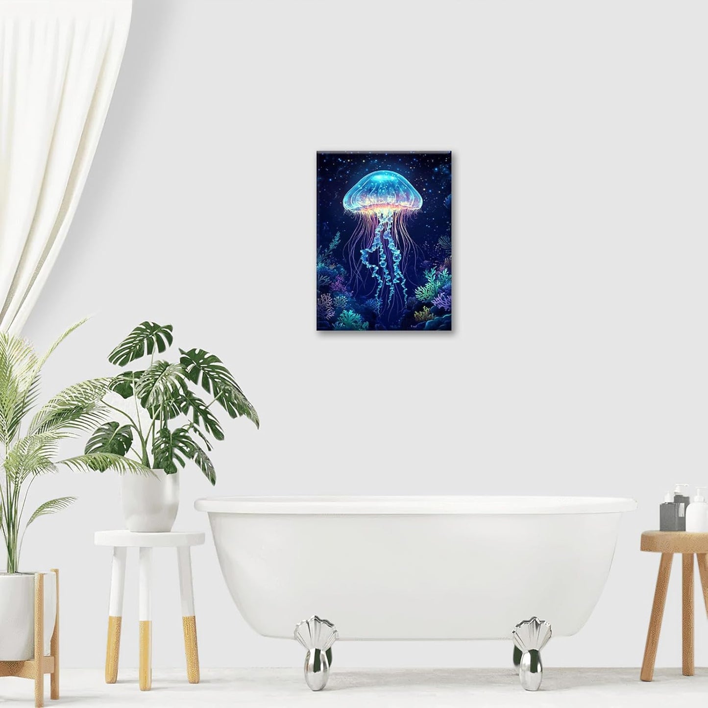 Ocean Jellyfish Wall Art Canvas Coral Fish Wall Decor Prints Framed Painting Underwater Pictures Gifts Artwork for Bathroom Living Dining 12"x16"