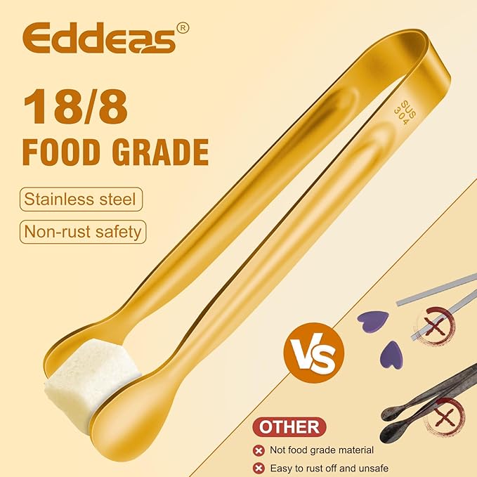 12PCS Mini Tongs For Serving, 2 Sizes 6 & 4 Inch Ice Tongs Mini Gold Sugar Stainless Steel Tong, Small Kitchen Tiny Food Tongs for Appetizers,Tea Party, Coffee Bar,Desserts & Ice Bucket
