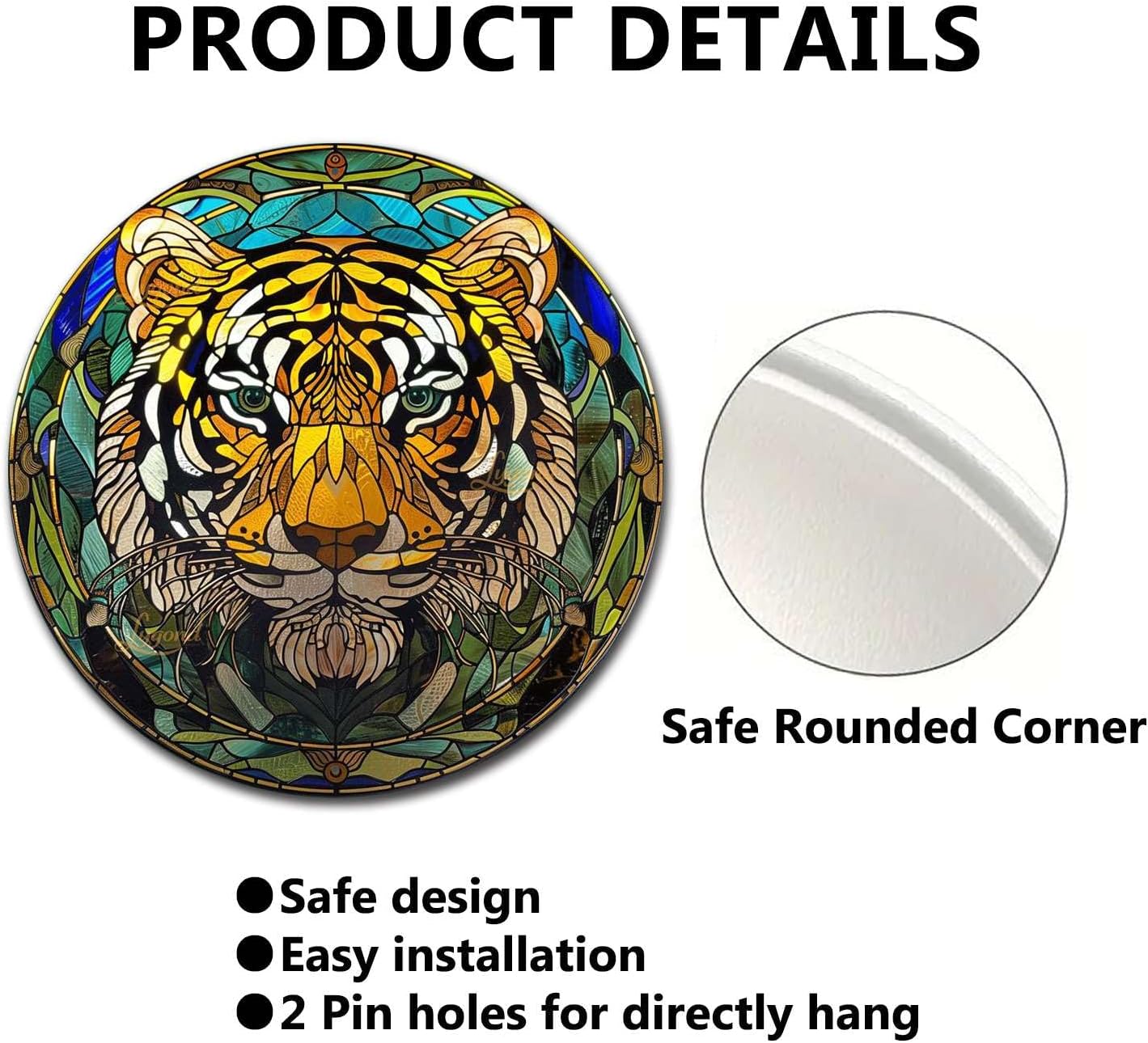 Lygond Metal Sign Tin Sign Circular Stained Glass Tigle Tin Signs Gardening For Pet 8×8 Inches