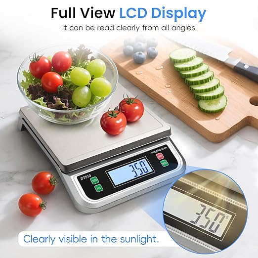 Large Kitchen Scale 40kg Food Scales for Kitchen with Tare and Pcs Funtion 88lbs Stainless Stee Tray Baking Scale for Cooking with Adapter, 6 Units(Silver, 40kg)