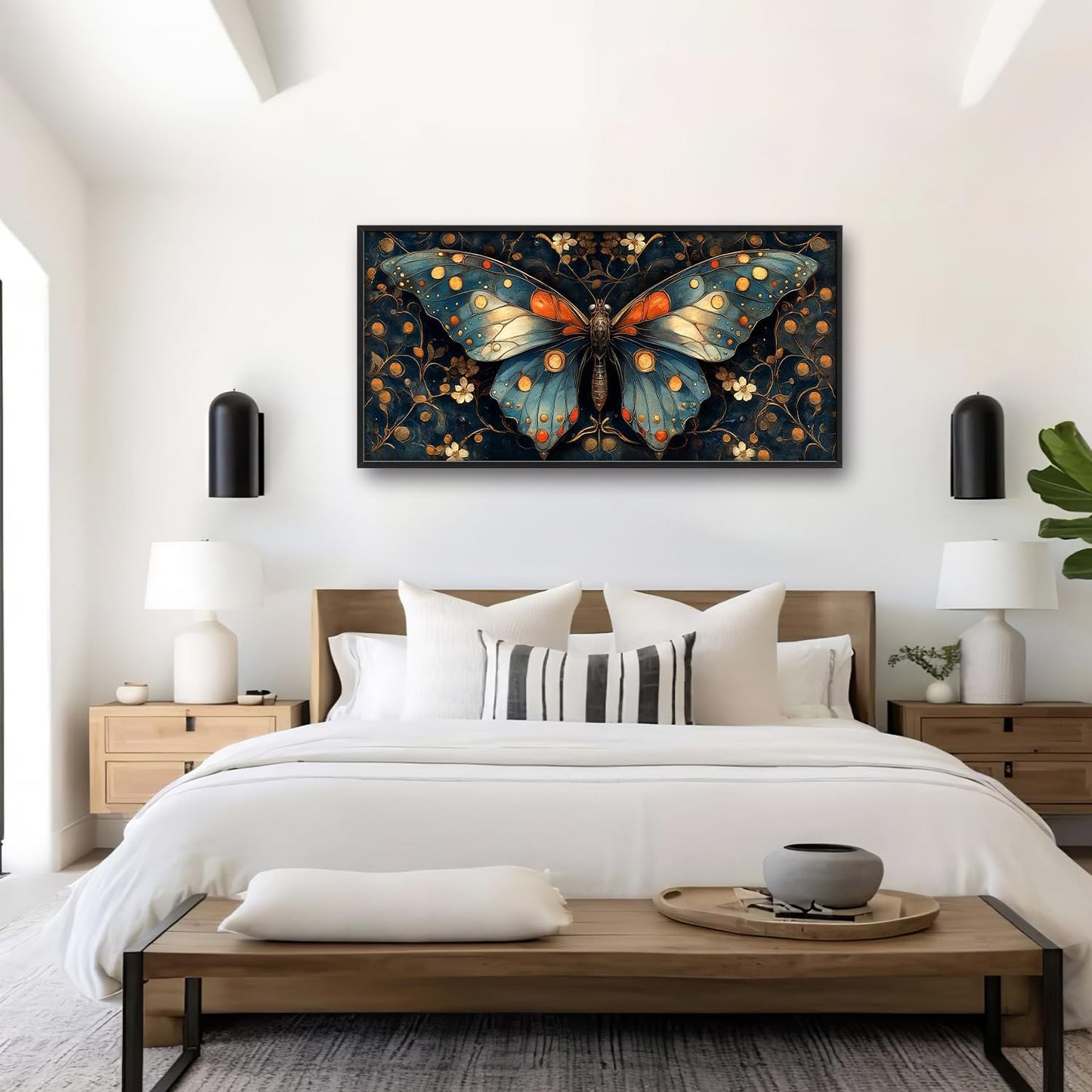 Large Butterfly Wall Art for Living Room, Butterfly Canvas Oversized Wall Decor, Floral Aesthetics Framed Pictures Painting Print Artwork for Bedroom Office 60L" x 30W"