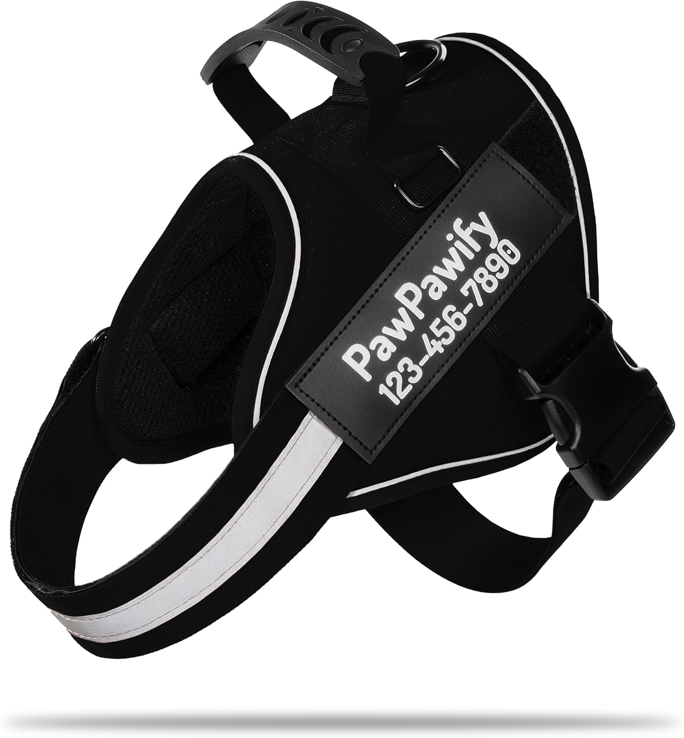 PawPawify Custom No Pull Dog Harness with Name and Phone Number, Heavy Duty Personalized Pet Vest to Prevent Tugging, Pulling, or Choking, Training and Walking (New Black, XS (5-9LBS))