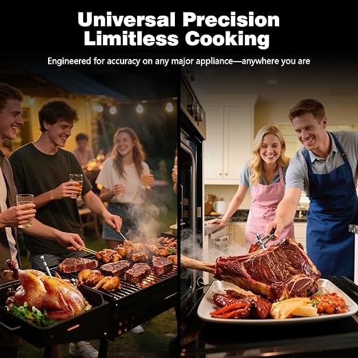 Smart Bluetooth Wireless Meat Thermometer – Wireless Smart Digital Meat Thermometer for Grilling, BBQ, Oven, Smoker, Air Fryer, and Kitchen – Great for Steak, Chicken, Turkey-Black