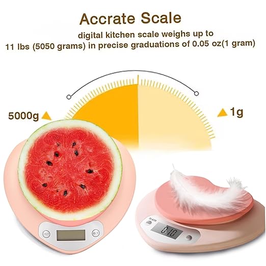 Food Scale, Cooking Scale, Large LCD Heart Shaped Food Weighs from 0.05oz Up to 11lb Battery Powered/Rechargeable for, Baking, Cooking
