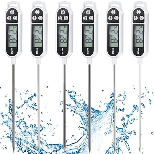 6 Pcs Instant Read Meat Thermometer with Long Probe 9.65 Inch Kitchen Cooking Food Candy Waterproof Digital Thermometer for BBQ Water Milk Yogurt Liquid Cooking(White)
