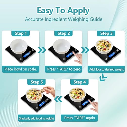 Food Scale, Digital Kitchen Scale 33lb/15kg Steel and Tempered Glass with 1g/0.1oz Precision, Tare & 5 Units, Type-C Rechargeable, LCD Display for Baking, Cooking, Meal Prep, Coffee, Postage Black