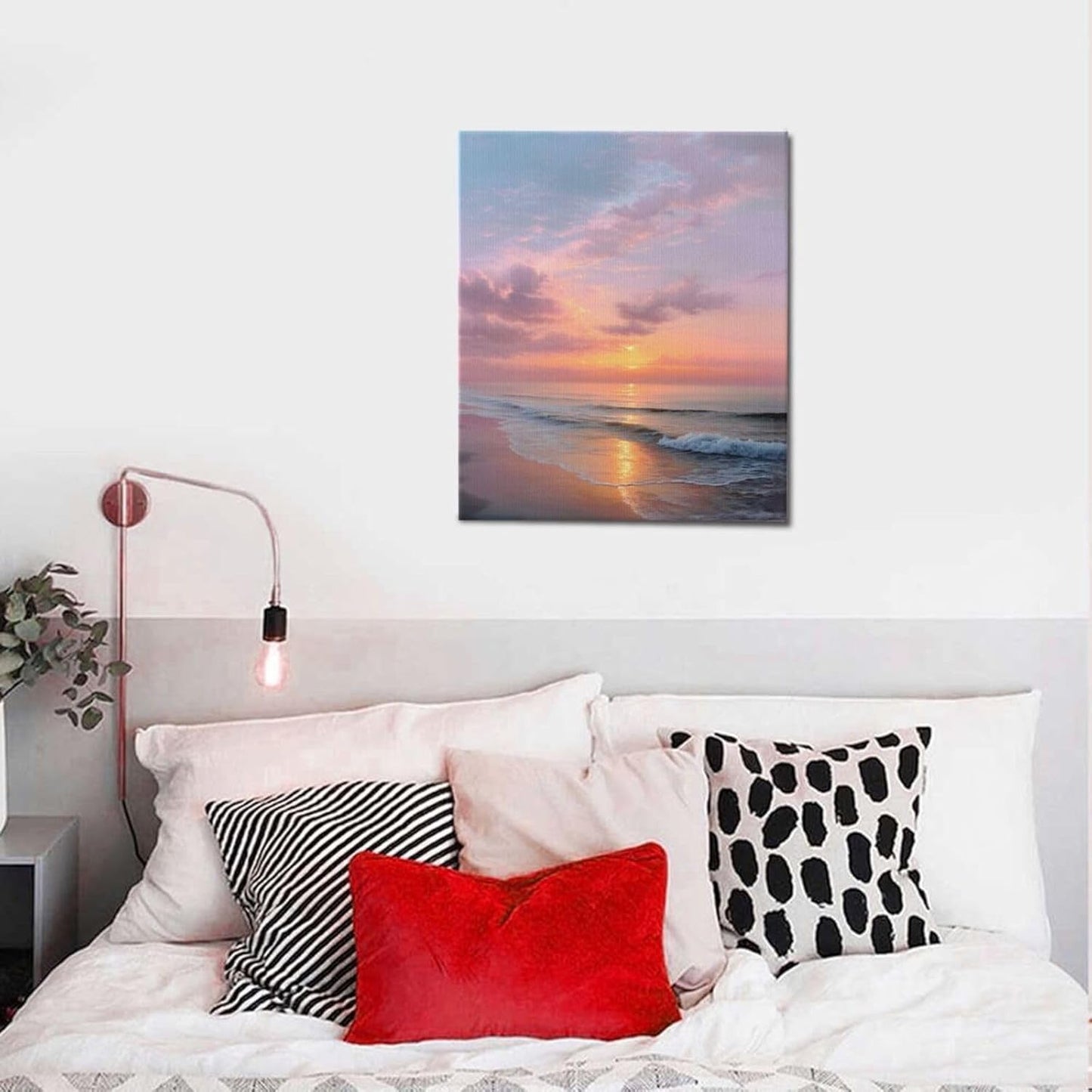 Beach Sunset Wall Art Ocean Coastal Scenery Wall Decor Seascape Picture Canvas Landscape Painting Print Framed Artwork Decorations for Living Room Office Bedroom Kitchen 24"x20"