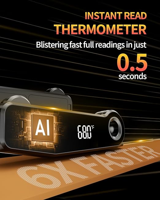 2026 Upgrade Meat Thermometer Digital for Cooking, 0.5s Instant Read Food Thermometer, ±0.5 ℉ Accuracy Kitchen Thermometer, Large LED Display, IP67 Waterproof for Grill, BBQ, Oven, Brewing, Baking