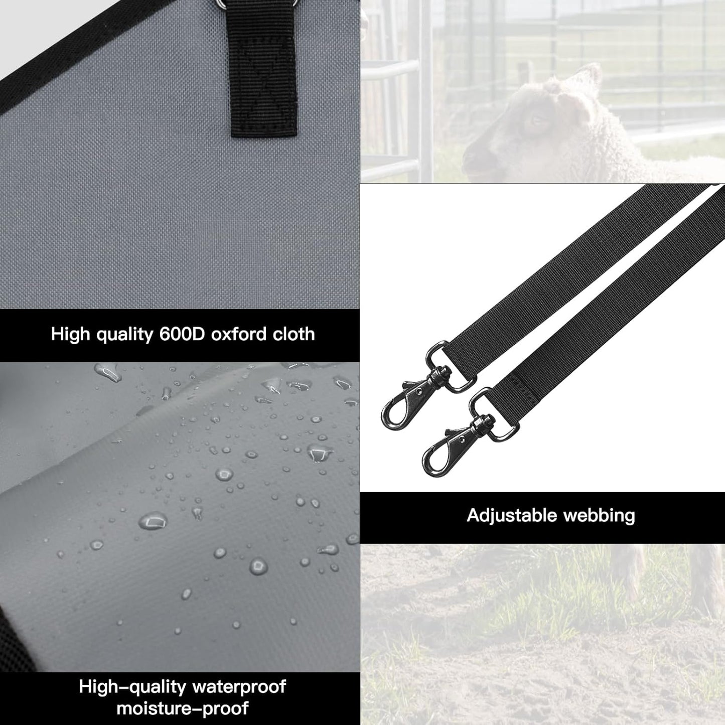 3 Packs Goat Hay Feeder,Hay Bags for Goats,Horses,Sheep,Premium 600D Oxford Cloth,with Metal Fastener and Adjustable Open Feed Hole for Slow Feeding. (1 Black+2Grey)