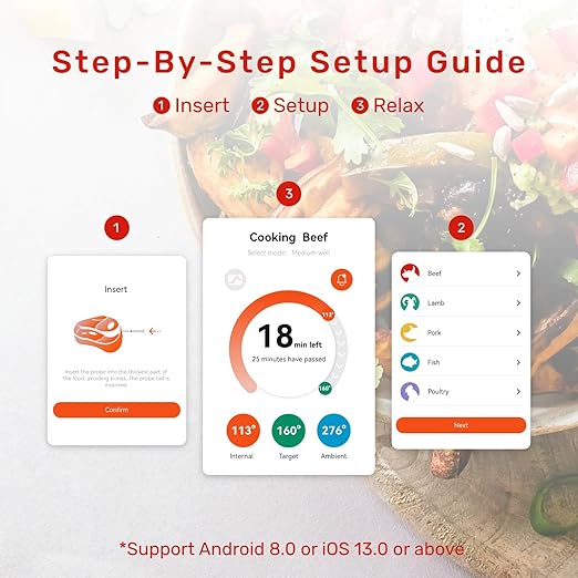 S Pro Bluetooth Wireless Meat Thermometer, 1080°F Heat, 6 Sensors, Enhanced Signal Base, EasySmart App, IP69, Ultra-Thin Probe, Digital Cooking Thermometer, Oven/Grill/BBQ/Air Fryer/Kitchen