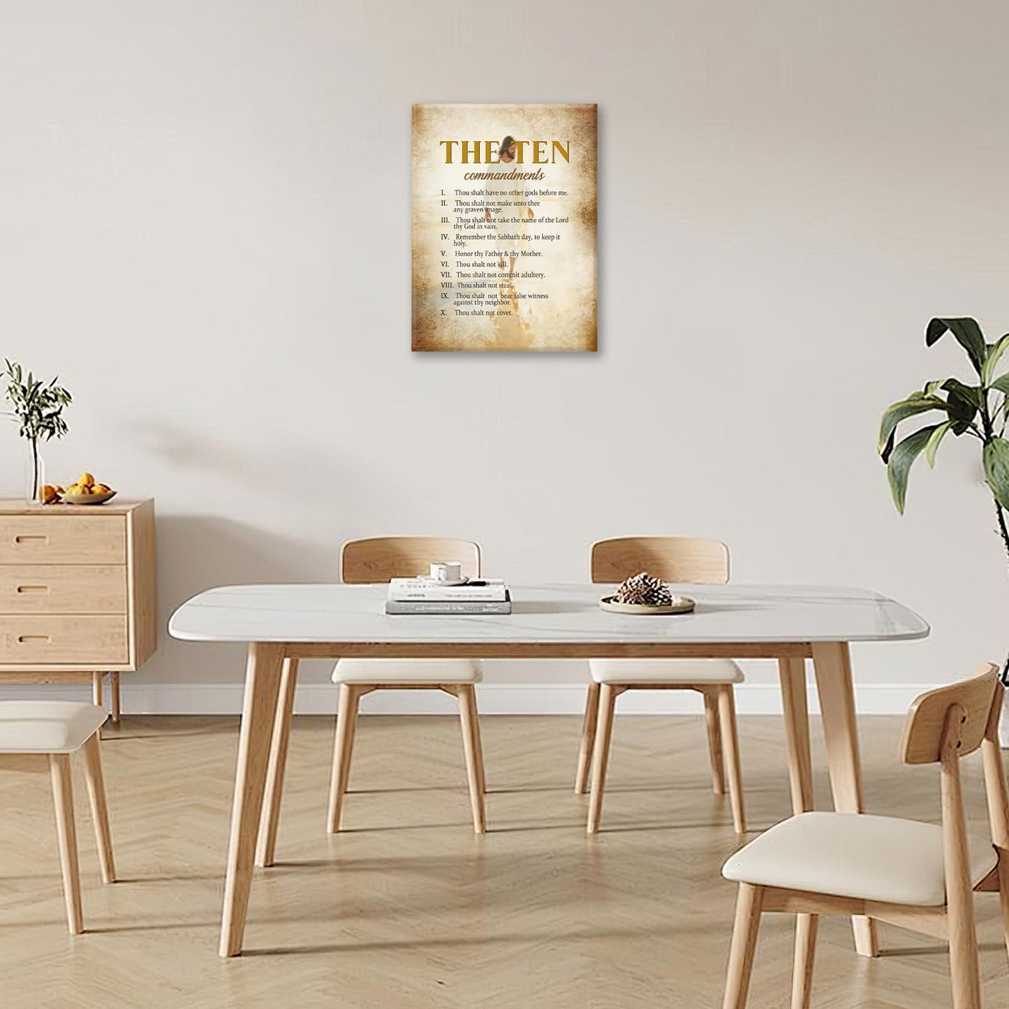 The Ten Commandments Christian Pictures Wall Art, Bible Verse Jesus Bathroom Wall Decor Religion Scripture Framed Painting Religious Canvas Artwork for Church Bedroom Living Room 16"L x 12"W