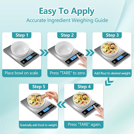 Food Scale, 33lb Digital Kitchen Scale, 1g/0.1oz Precision for Baking, Cooking, Meal Prep, Postage | Rechargeable Type-C, Tare Function, LCD Display Stainless Steel and Tempered Glass