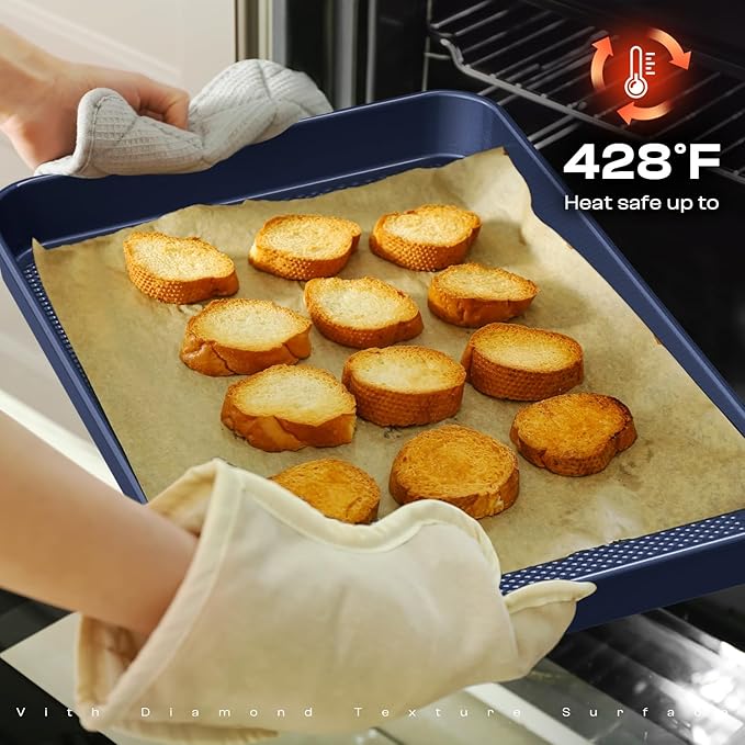 12-Piece Oven Safe Nonstick Bakeware Set with Baking Pan, Cake Pan, Muffin Pan, Loaf Pan, Square Pan, Roasting Pan, Cookie Pan, Cooling Rack & Utensils - Ceramic Coated Blue