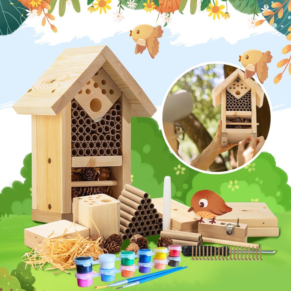 2 PK Premium Bug Hotel Kit Cedar Wood Insect Hotel - DIY Insect House Kit to Build - Backyard Bee House, Nesting Habitat Shelters, Garden Shelter for Bees, Butterflies, Bugs,Heavy Duty Thickness