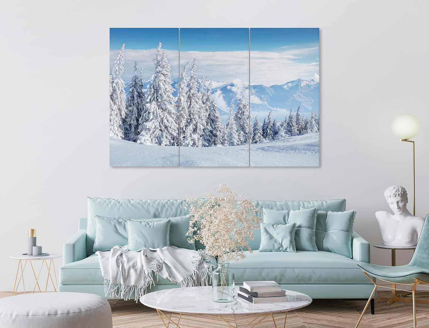 Nature Wall Art Prints - Ocean Forest Mountain Lake Canvas Landscapes - Small to Extra Large Living Room Bedroom Kitchen Bathroom Décor (Snow Covered Trees on Mountain, 35L" x 53W" - 3 Panels)