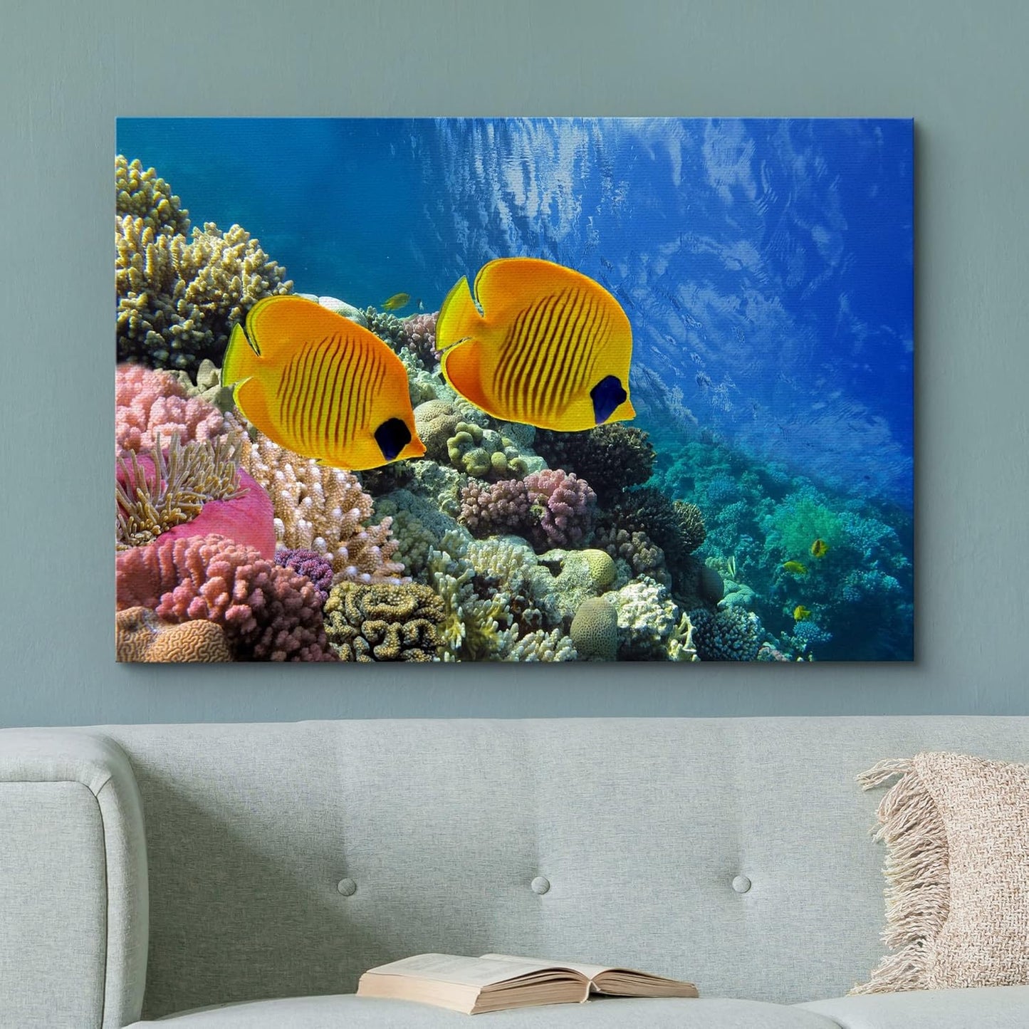 wall26 Canvas Print Wall Art Tropical Yellow Fish with Vibrant Coral Reef Nature Ocean Photography Realism Nautical Scenic Relax/Calm Multicolor Ultra for Living Room, Bedroom, Office - 12"x18"
