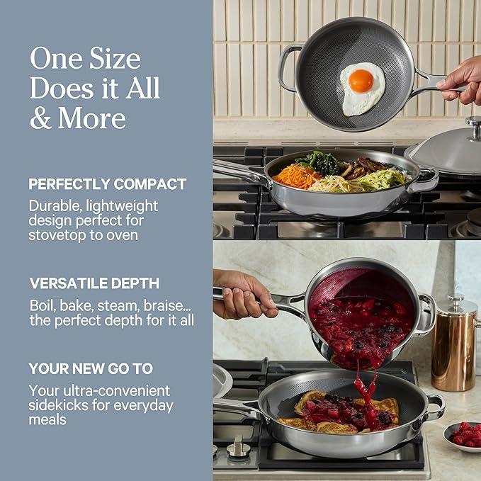 Our Place Titanium Pro Mini Cookware Duo – Always Pan & Perfect Pot with Nonstick No-Coating Technology | Tri-Ply Titanium & Stainless Steel | Safe for Oven, Induction & Cooktops up to 1000°F | Chrome