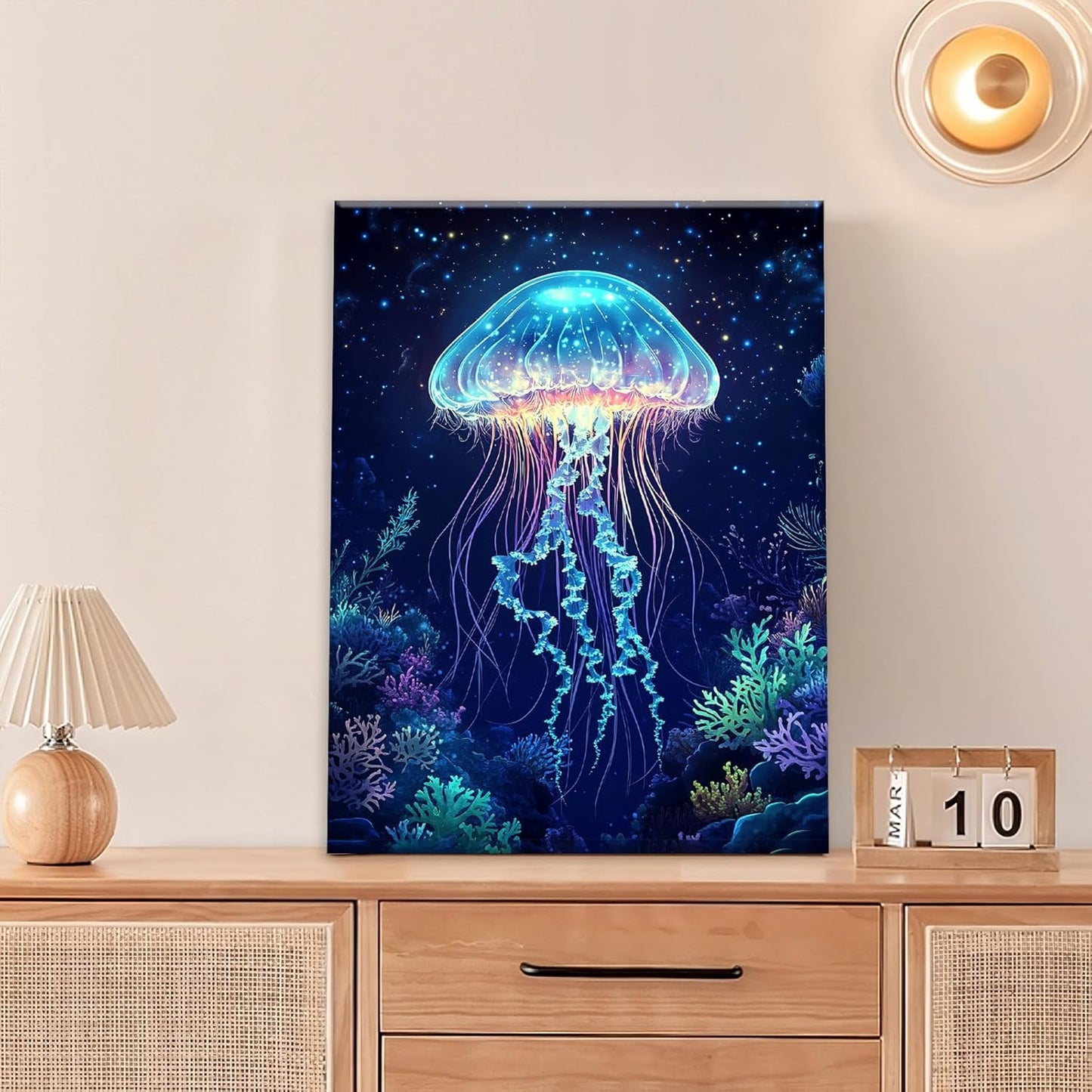 Ocean Jellyfish Wall Art Canvas Coral Fish Wall Decor Prints Framed Painting Underwater Pictures Gifts Artwork for Bathroom Living Dining 16"x20"