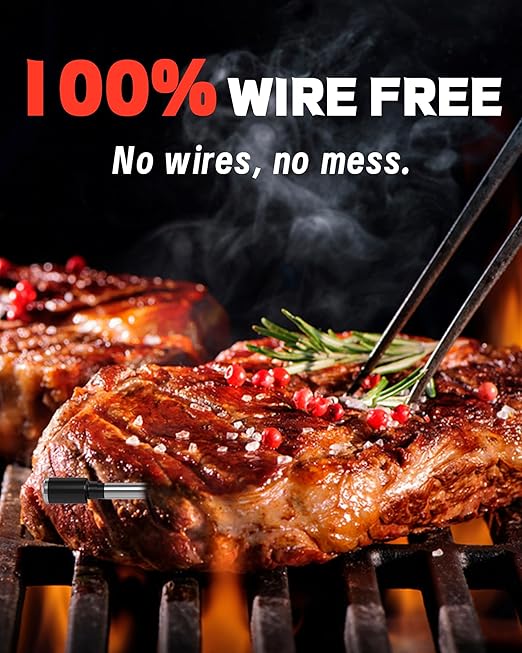 Wireless Meat Thermometer, 500ft Range, Bluetooth, Digital, Smart App Control for Grilling, Smoking, BBQ, Oven, Grill, Smoker, Rotisserie