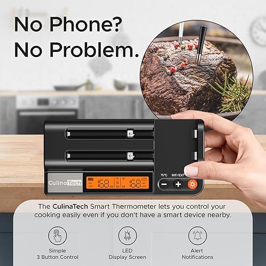 CulinaMeter Two: 2 Probes Wireless Meat Thermometer with LCD Screen, 750FT Digital Cooking Food Thermometer for Beef Lamb Turkey, Dual Sensor Measures Internal & Ambient Temp