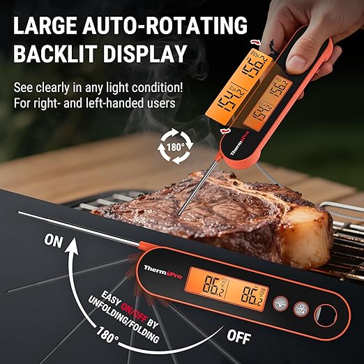 ThermoPro 2 Probes Meat Thermometer with Alarm, Rechargeable Instant Read Food Thermometer, Rotating LCD Screen, Waterproof Cooking Thermometer for Grilling, Smoker, BBQ, Oven