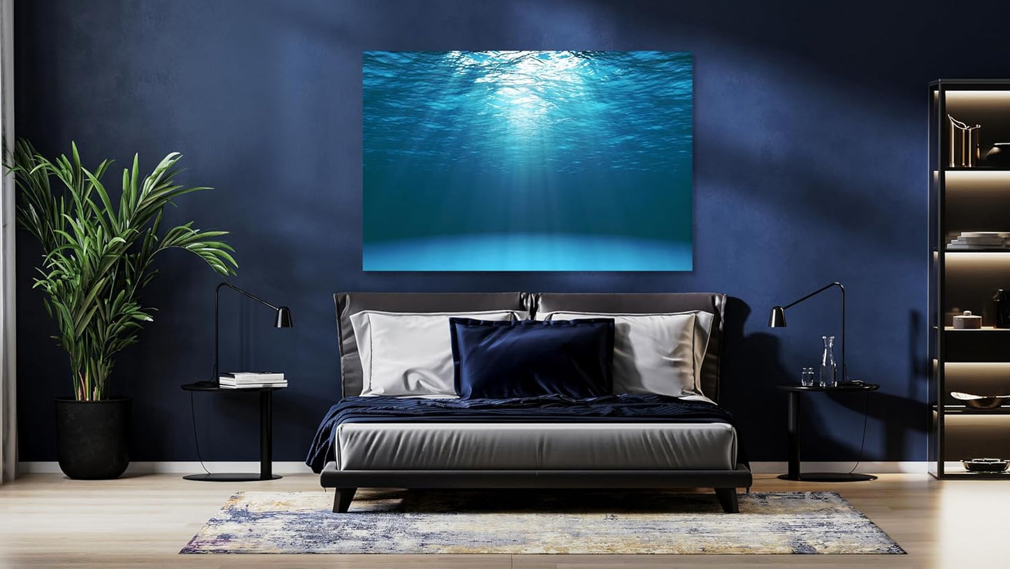 Nature Wall Art Prints - Ocean Forest Mountain Lake Canvas Landscapes - Small to Extra Large Living Room Bedroom Kitchen Bathroom Décor (Sun Rays Under Water, 31L" x 47W")