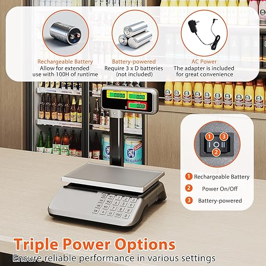 Goplus 88lb/40kg Commercial Food Scale with Pole Dual LCD Display, Digital Price Computing Scale with Counting Function, Rechargeable & Battery Powered, Produce Scale for Farmer Market, Not for Trade