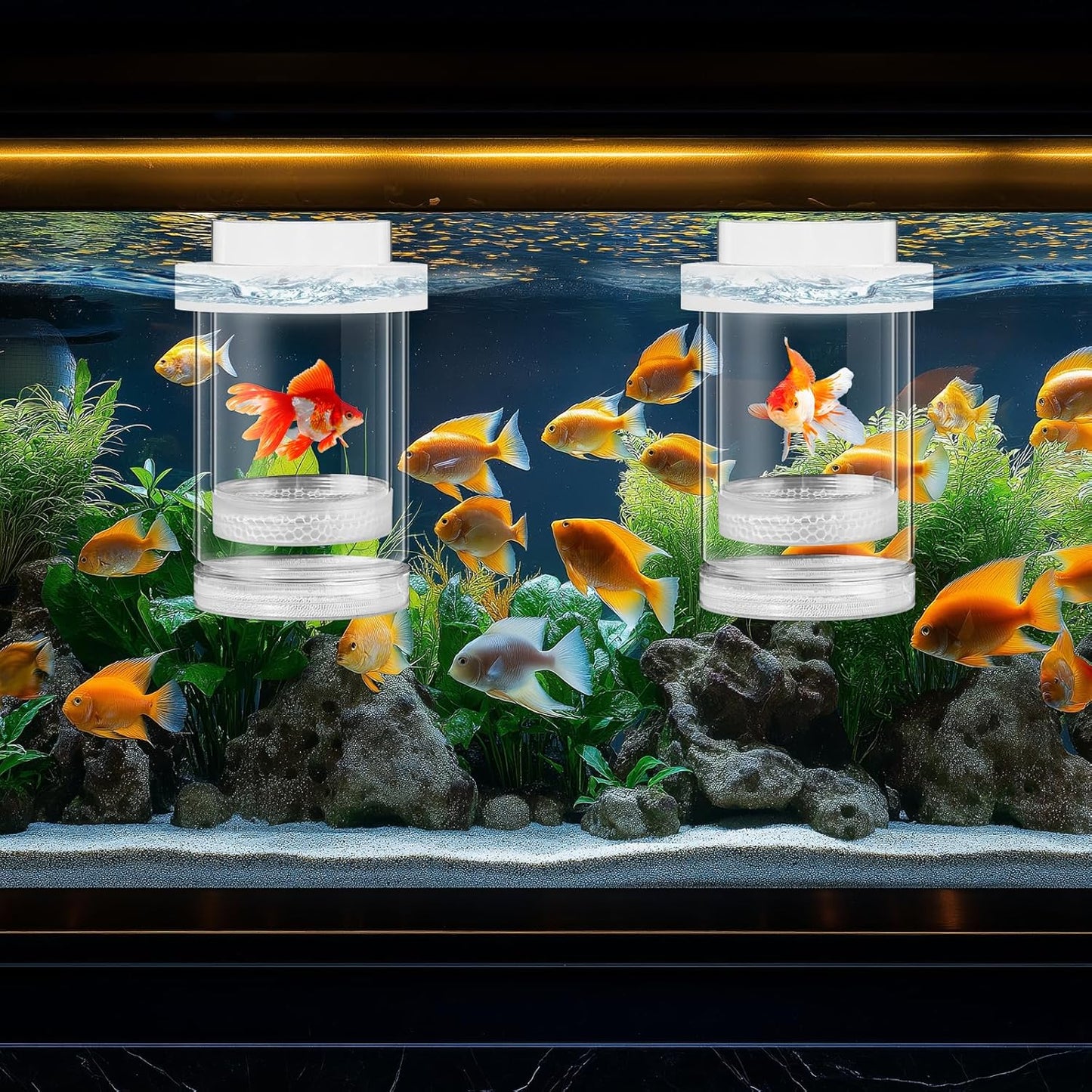 2 Pcs Breeder Box for Fish Tank Aquarium Breeder Separation Net Breeding Box with Suction Cup for Small Fish Shrimp Clownfish Guppy(White,M)