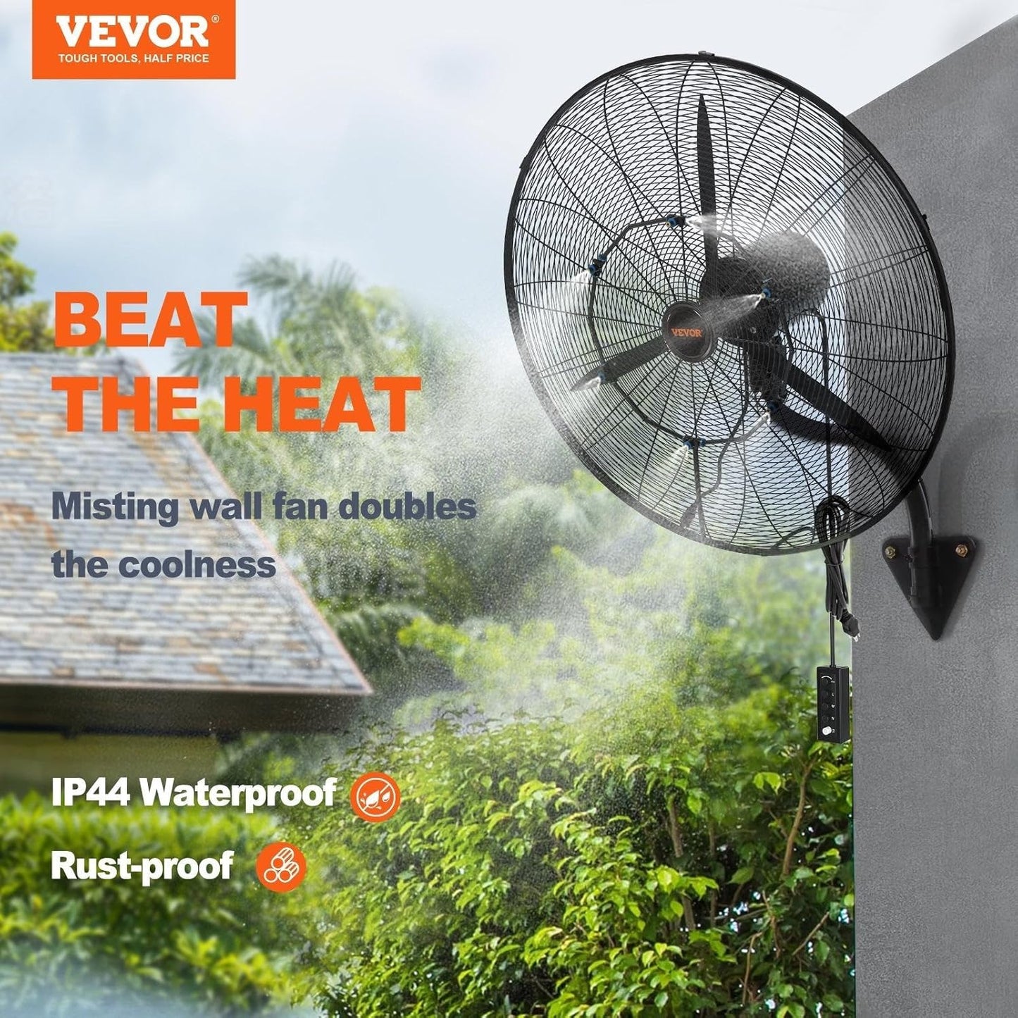 VEVOR 24 Inch 3-Speed 7000 CFM Black Waterproof Wall Mount Oscillating Fan