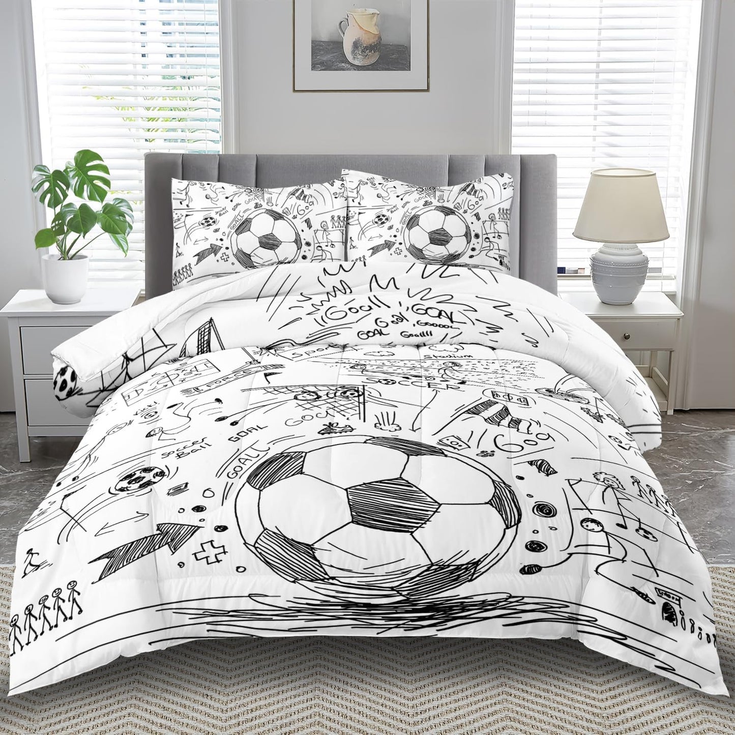 Football Sports Comforter Sets for Boys Queen,Soccer Comforter Sport Bedding for Boys Room,Gaming Bed Soccer Bedding Queen Set,Games Quilt Bedroom Bed Decor Kids and Teen