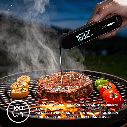 ONIKK Meat Thermometer Digital, 0.6 Sec Instant Read Food Thermometer, ±0.5℉ Accuracy, IPV7 Waterproof, Motion Sensing, for Cooking Grilling, Frying, Steak, Oven, Candy, Outdoor BBQ Accessories