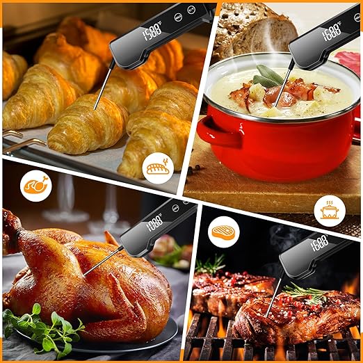 Meat Thermometer Digital Instant Read Food Thermometer for Cooking, Waterproof Kitchen Thermometers with Backlight, Magnet, Auto-Rotating, BBQ Thermometer for Grill Smoker Oil Fry Candy Thermometer