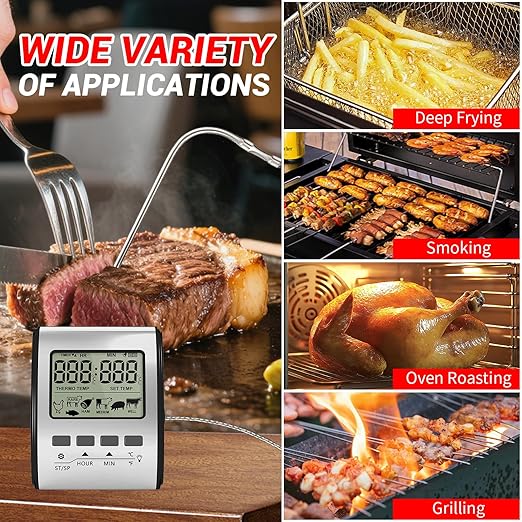 YFL Digital Meat Thermometer with Timer Mode and Backlight, Stainless Steel BBQ Food Thermometer, Premium Cooking Thermometer for Oven BBQ Grill Smoker Beef Turkey Camping & Kitchen Gadgets
