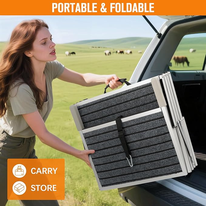 20" Extra Wide Dog Ramp, 4-Step Foldable Pet Stairs with Non-Slip Carpet - Lightweight Aluminum for SUV/Truck/Car & High Beds - Supports Large Dogs up to 200Lbs