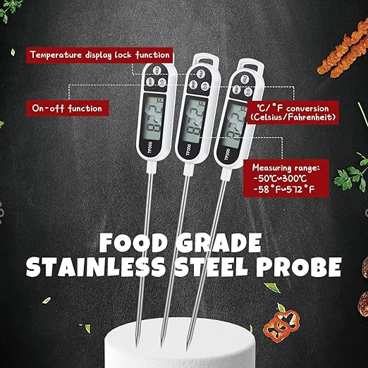 6 Pcs Instant Read Meat Thermometer with Long Probe 9.65 Inch Kitchen Cooking Food Candy Waterproof Digital Thermometer for BBQ Water Milk Yogurt Liquid Cooking(White)