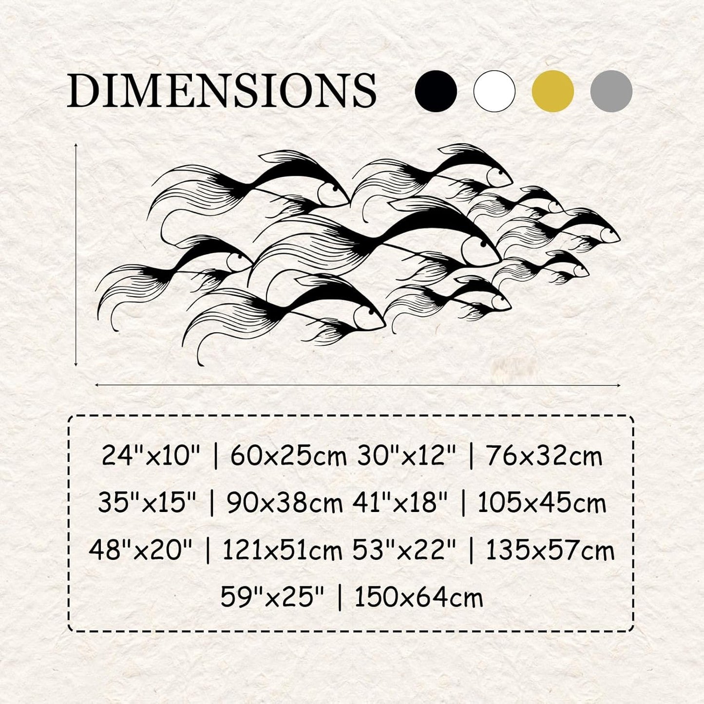 School of Fish Metal Wall Art, Metal Fish Wall Decor, Sea Life Wall Art, Large Nautical Wall Hanging, Modern Beach House Wall Decor, Ocean Themed Artwork for Bathroom (Black, 35"x15" | 90x38cm)