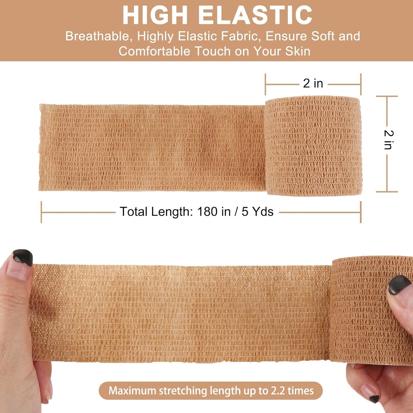 24 Pack Self Adhesive Bandage Wrap, 2” x 5 Yards Cohesive Medical Tape Elastic Grip Tape Sports Tape Athletic for Ankle, Wrist Sprains, Pet First Aid (Brown, 2 Inch)