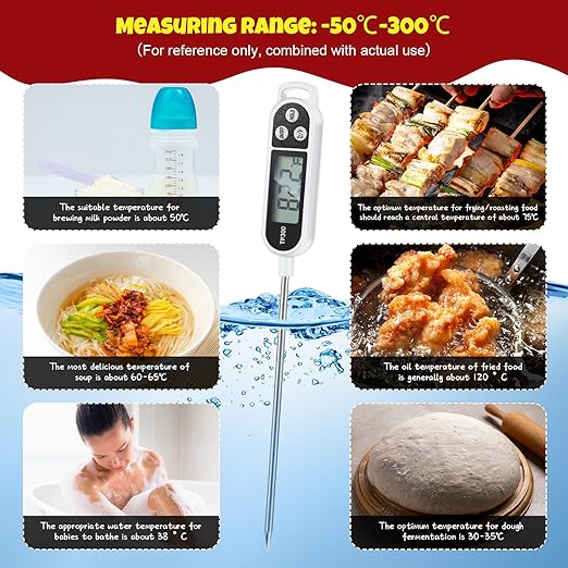 6 Pcs Instant Read Meat Thermometer with Long Probe 9.65 Inch Kitchen Cooking Food Candy Waterproof Digital Thermometer for BBQ Water Milk Yogurt Liquid Cooking(White)