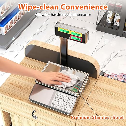 Goplus 88lb/40kg Commercial Food Scale with Pole Dual LCD Display, Digital Price Computing Scale with Counting Function, Rechargeable & Battery Powered, Produce Scale for Farmer Market, Not for Trade