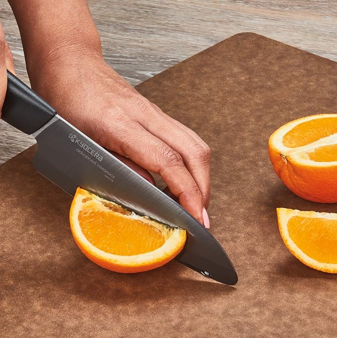 Kyocera’s Revolution 4-Piece Ceramic Knife Set: Chef Knife For Your Cooking Needs, Includes 6"Chef's Santoku, 5.5" Santoku, 4.5" Utility & 3" Paring Knives, Black