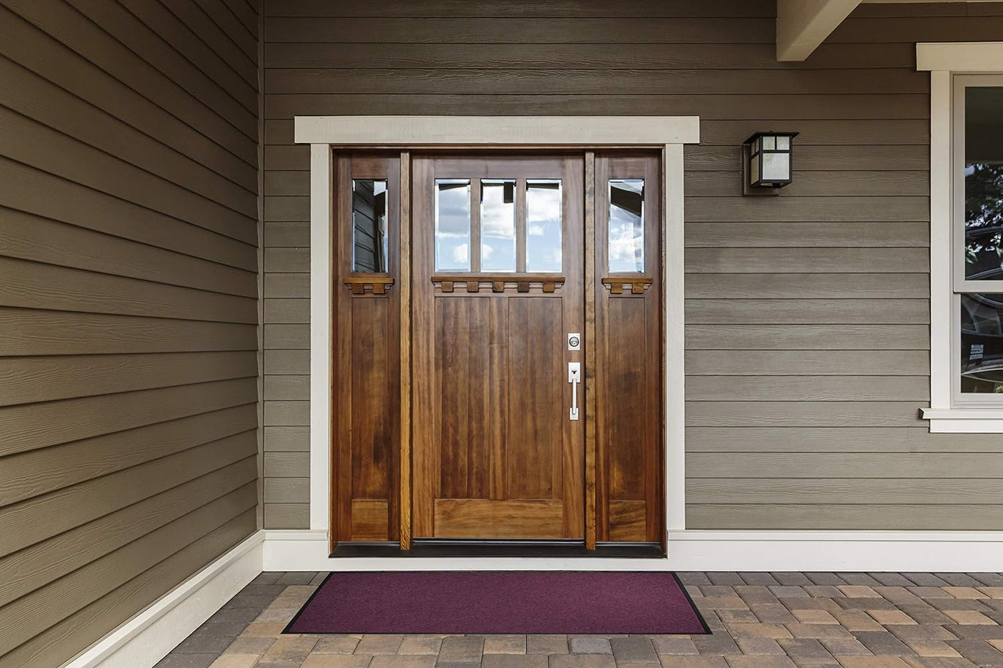 M+A Matting WaterHog Diamond | Commercial-Grade Entrance Mat with Rubber Border – Indoor/Outdoor, Quick Drying, Stain Resistant Door Mat (Red/Black, 3' x 8')