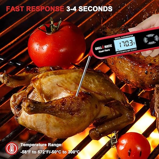 Heat Hero Digital Instant Read Meat Thermometer for Cooking and Baking with Backlight, Hold Function & Magnet for Kitchen, Beef, Grill, BBQ, Candy and Turkey
