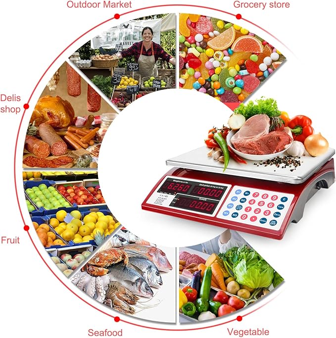 CAMRY Price Computing Scale Commercial Food Scale 66lb / 30kg Fruit Meat Produce, Dual Bright LED Display Stainless Steel Platform, for Deli Farmers Markets Restaurant