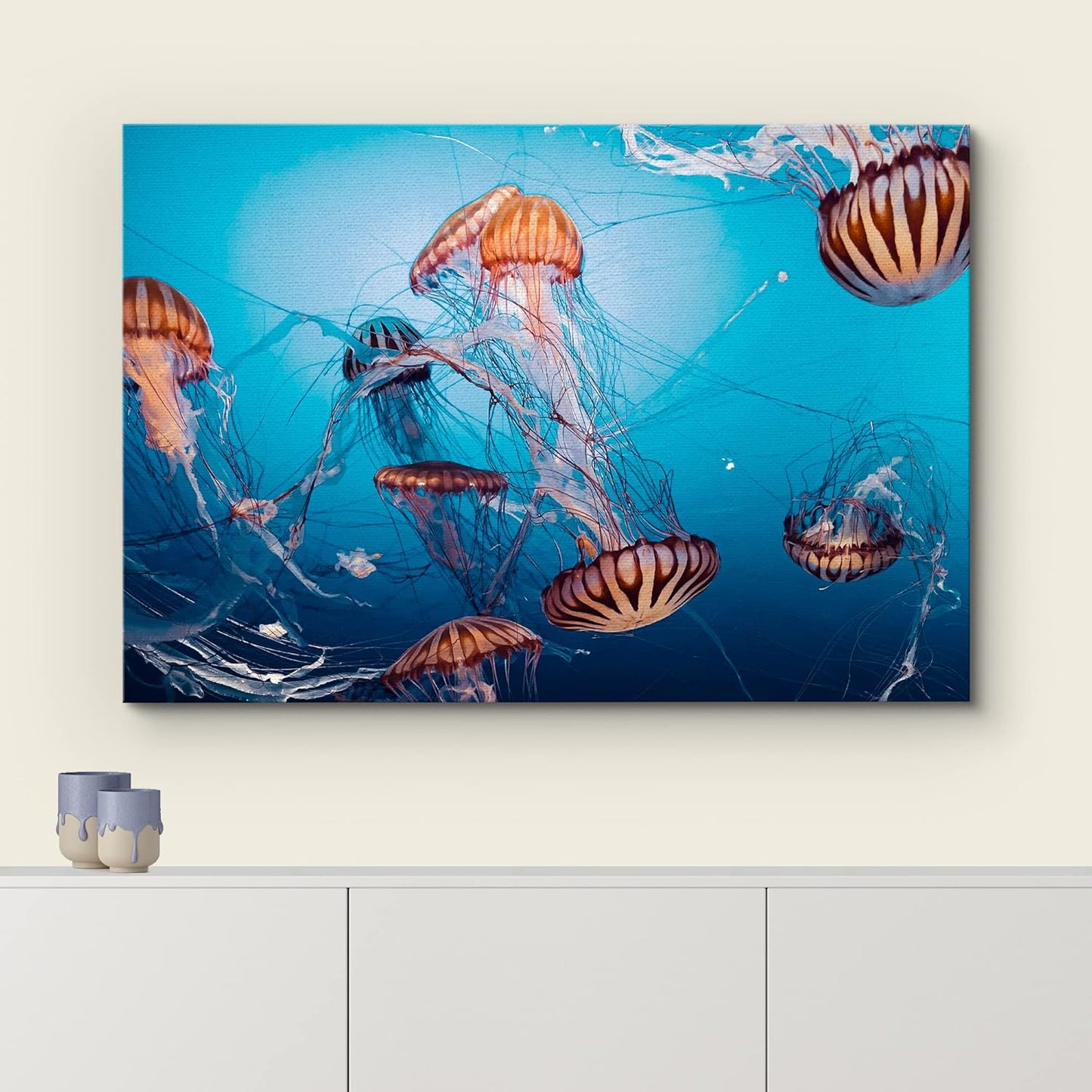 wall26 Canvas Print Wall Art Tiger Stripe Jellyfish Underwater Ocean Sea Nature Animals Photography Realism Rustic Scenic Landscape Wilderness Colorful for Living Room, Bedroom, Office - 24"x36"